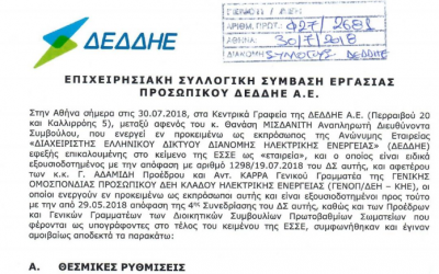 Η νέα τριετής ΕΣΣΕ στο ΔΕΔΔΗΕ